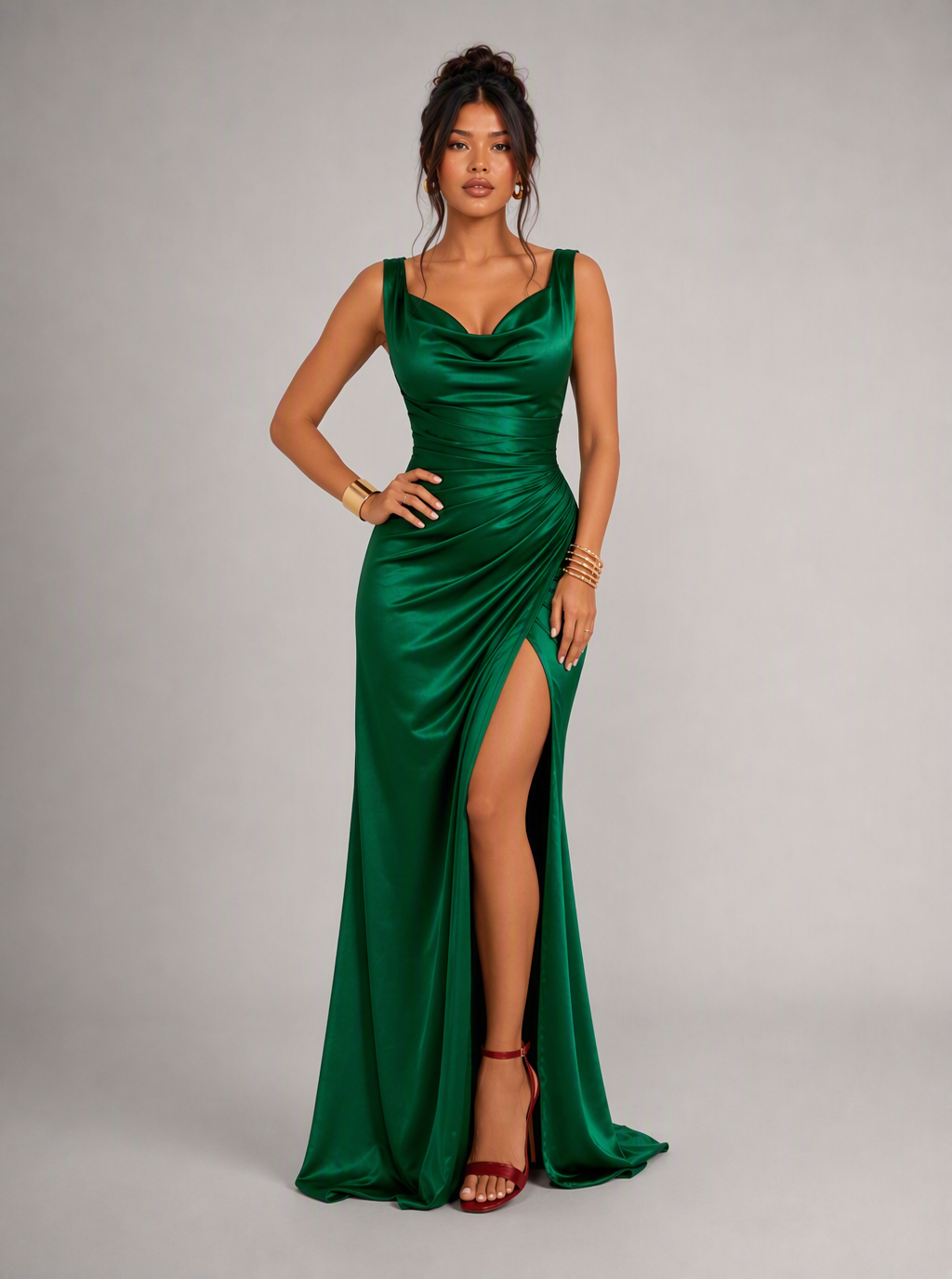 Zephrina Vivia cowl slit maxi dress in burgundy