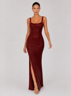 Zephrina Marcelline open-back shimmer maxi dress in red