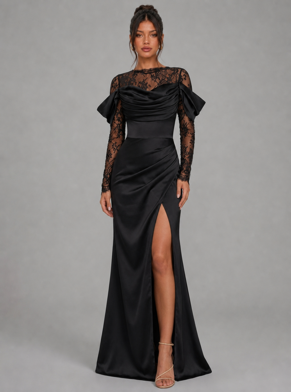 Zephrina Danessa lace drape maxi dress in black