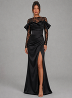 Zephrina Danessa lace drape maxi dress in black