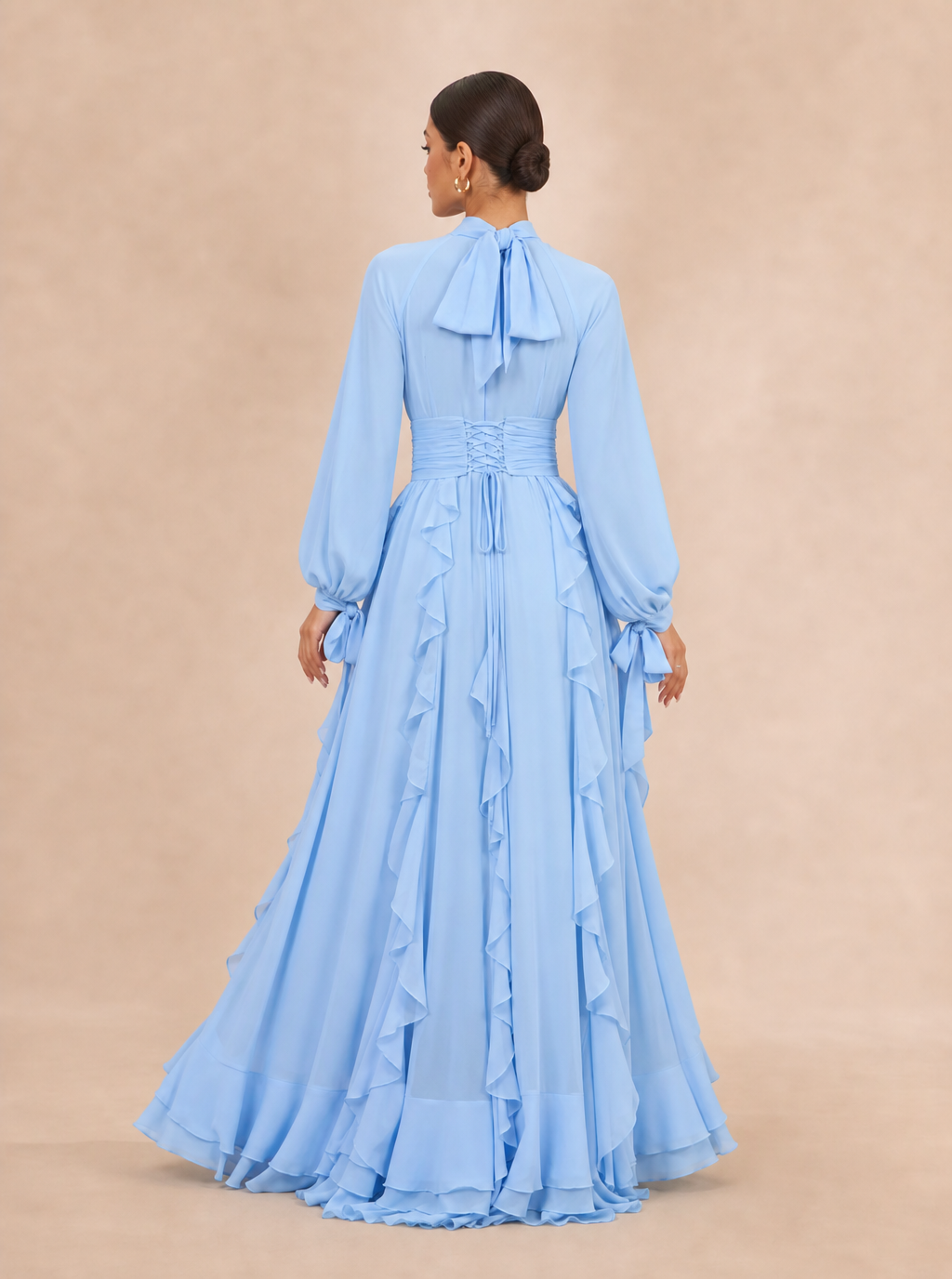 Zephrina Faustine ruffle chiffon maxi dress in blue