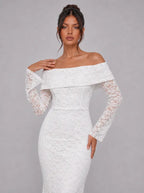 Zephrina Emmeline off-shoulder lace maxi dress in white