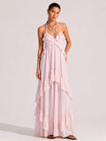 Zephrina Ruffle Halter Backless Maxi Dress