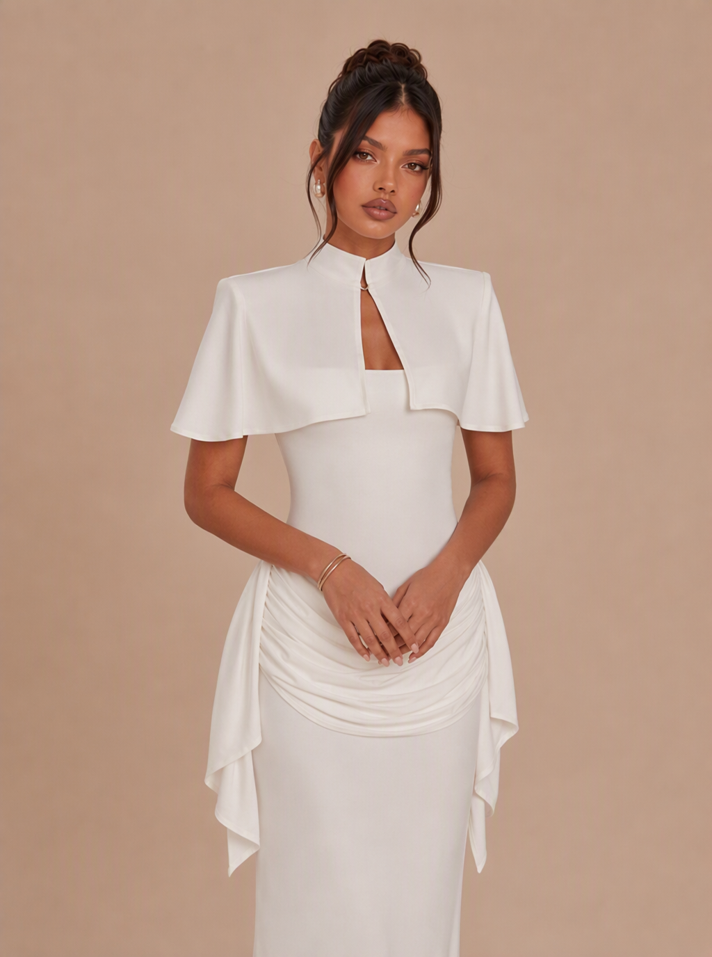Zephrina Christiane cape-detail draped maxi dress in white