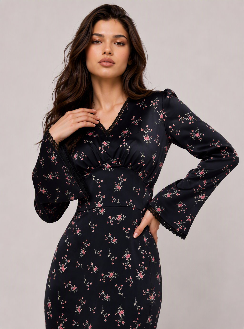Zephrina Fressia floral lace maxi dress in black