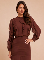 Zephrina Elspeth ruffle chiffon maxi dress in brown