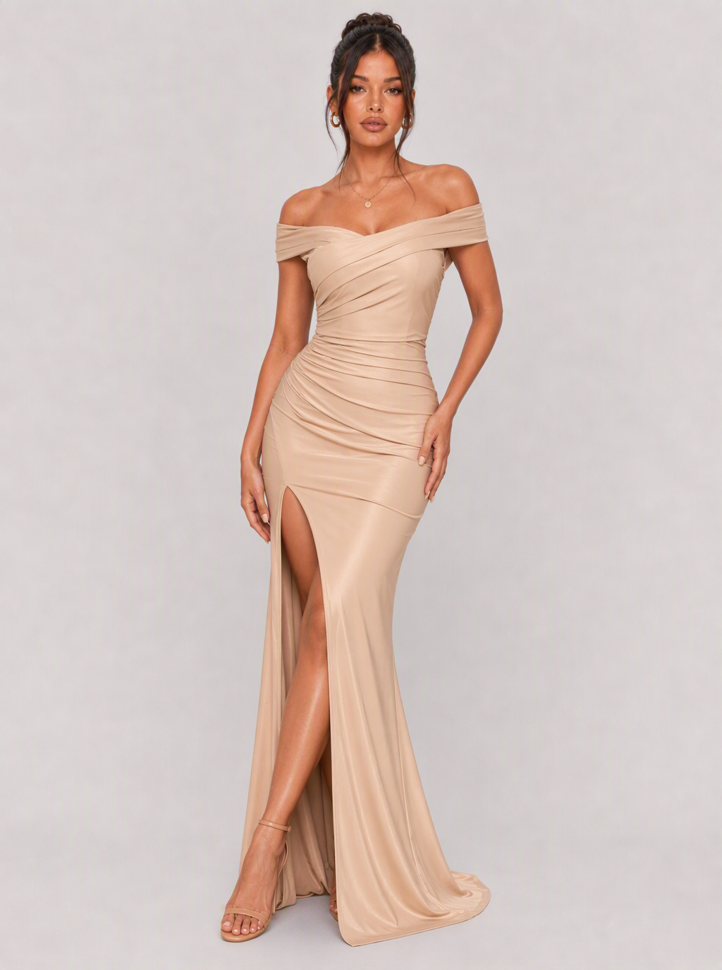 Zephrina Melisande off-shoulder slit maxi dress in red
