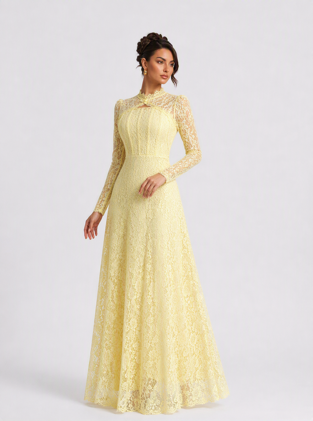 Zephrina Quintessa lace high-neck maxi dress in red