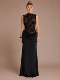 Zephrina Queniva lace-bodice maxi dress in black