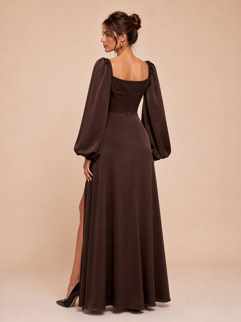 Zephrina Ginevra satin puff sleeve maxi dress