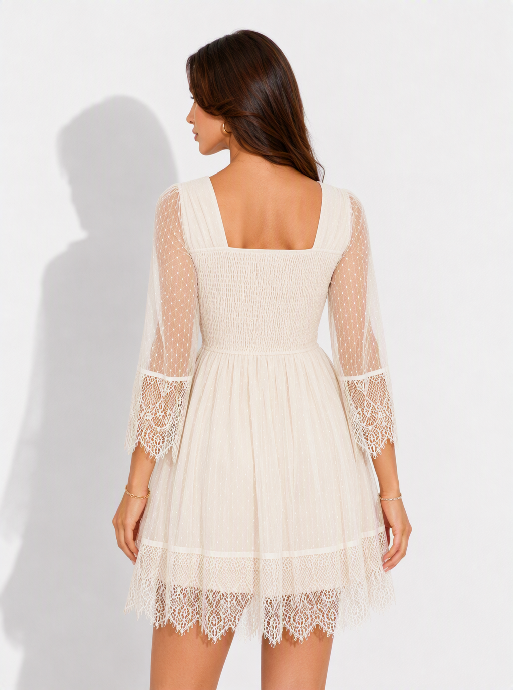 Zephrina Lucienne lace mesh mini dress in white