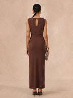 Zephrina Florentia gathered-waist maxi dress in coffee