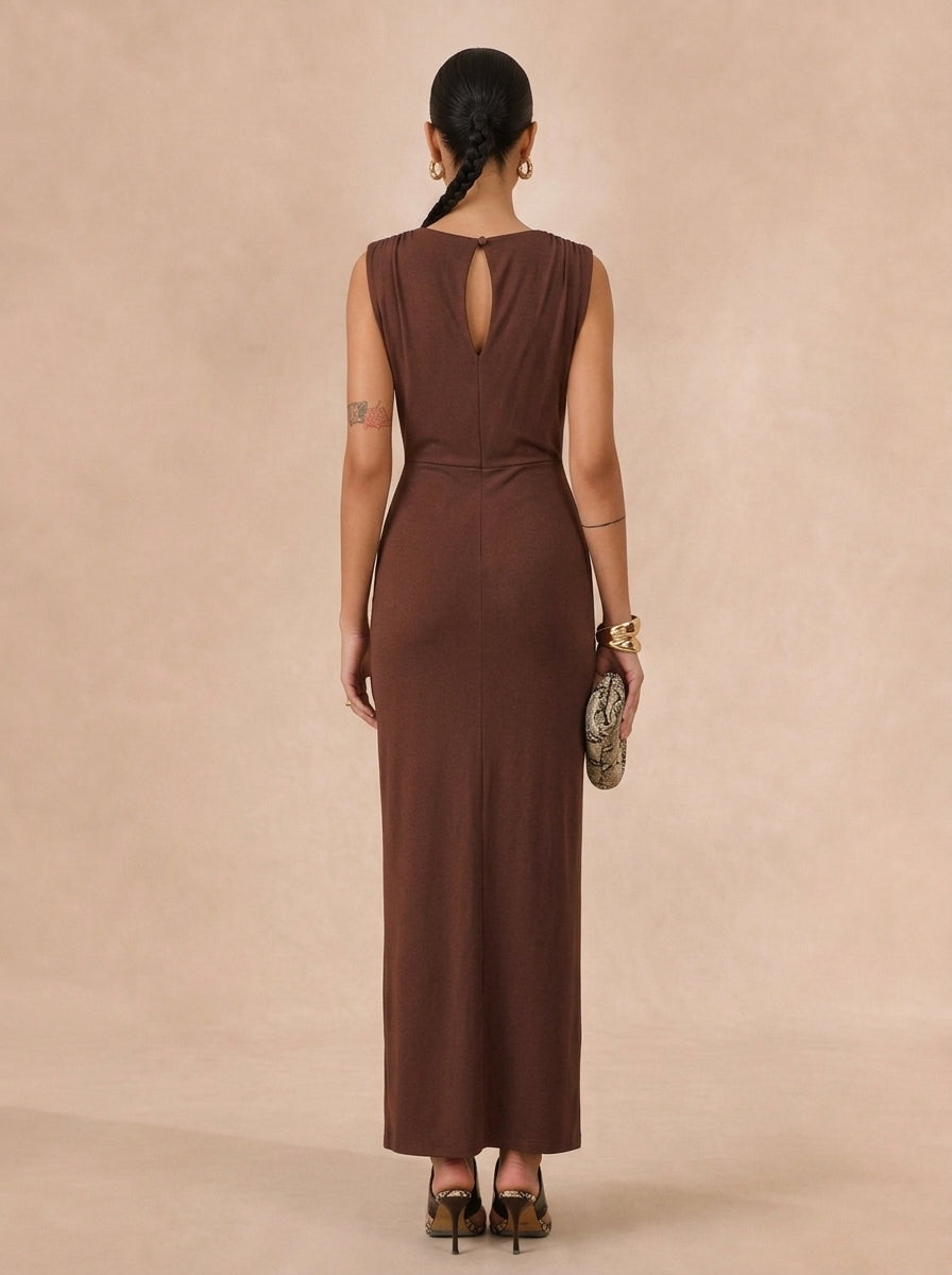 Zephrina Florentia gathered-waist maxi dress in coffee