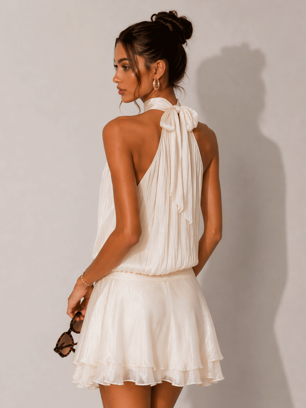 Pleated Ruffle Hem Mini Dress