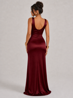 Zephrina Vivia cowl slit maxi dress in burgundy