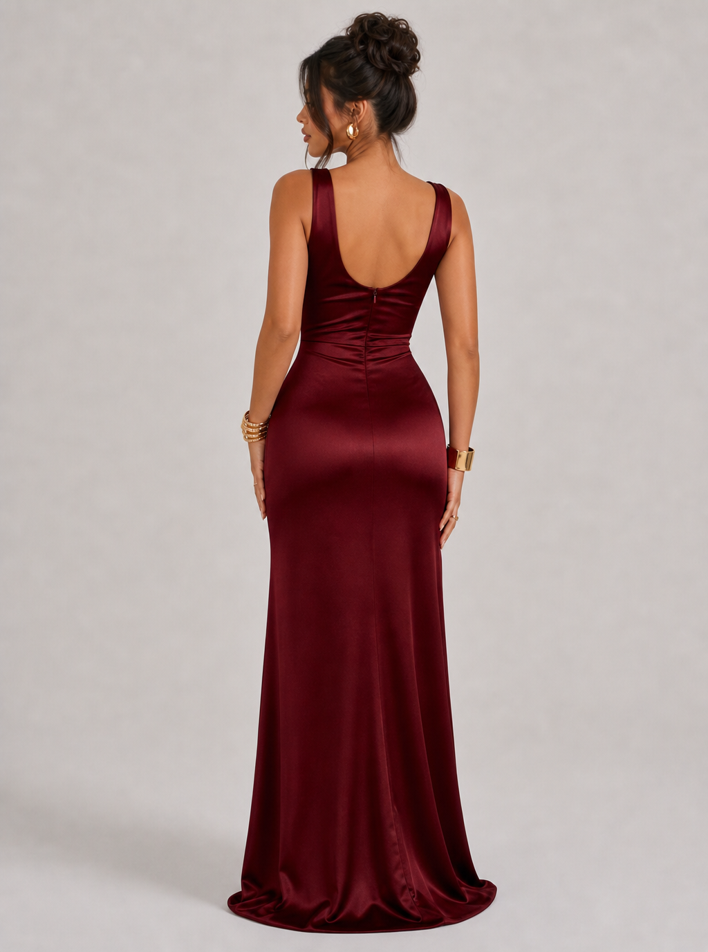 Zephrina Vivia cowl slit maxi dress in burgundy