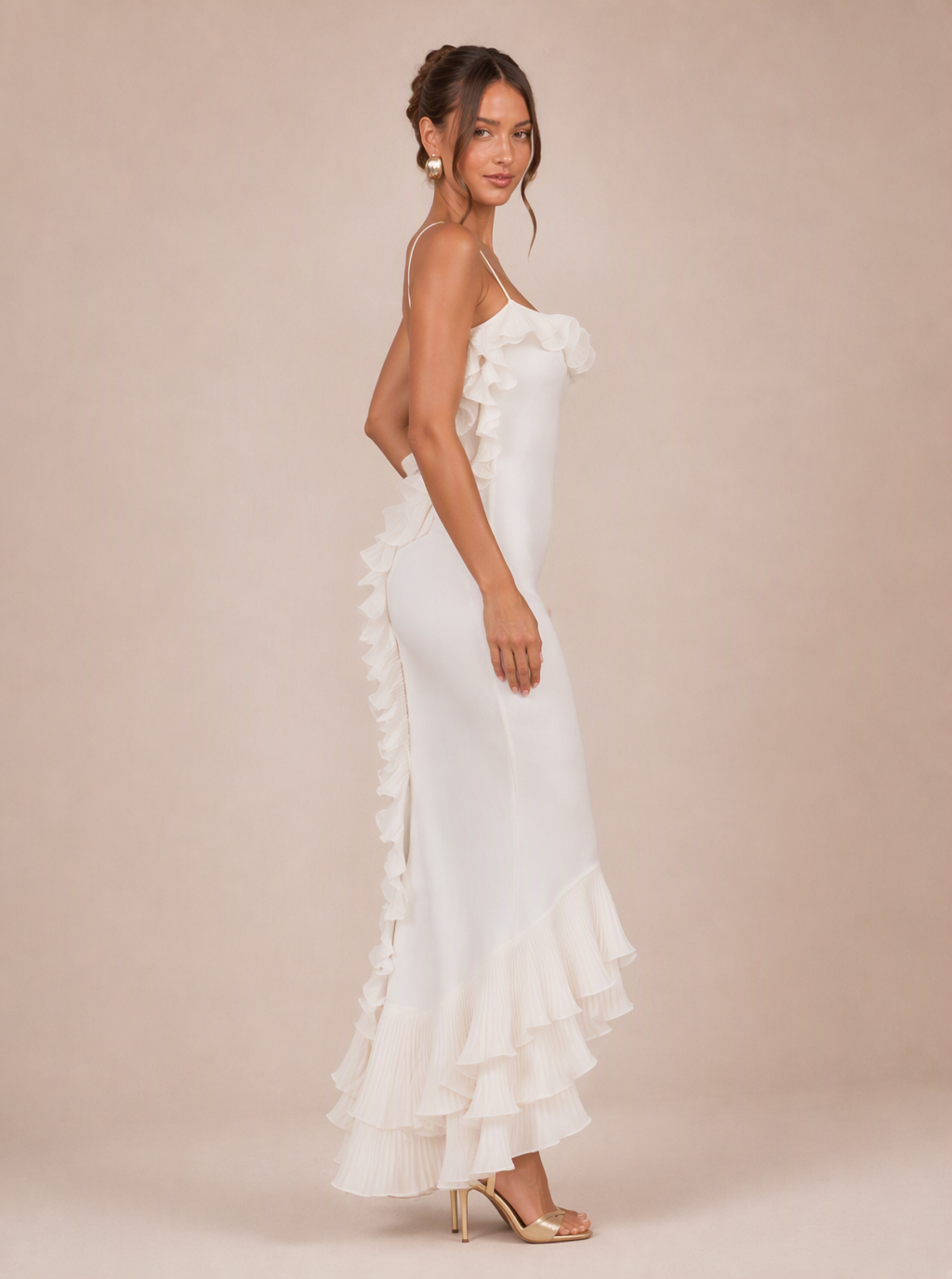 Zephrina Georgina ruffle-trim mermaid midi dress in white