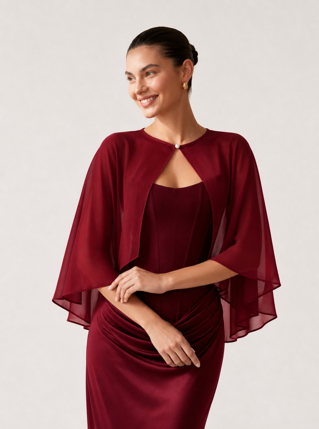 Zephrina sheer cape shawl in burgundy