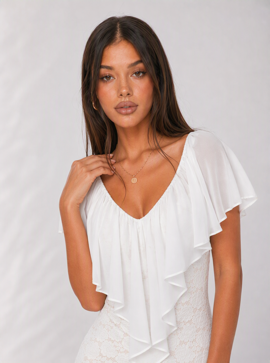 Zephrina Cyra ruffle lace mini dress in white