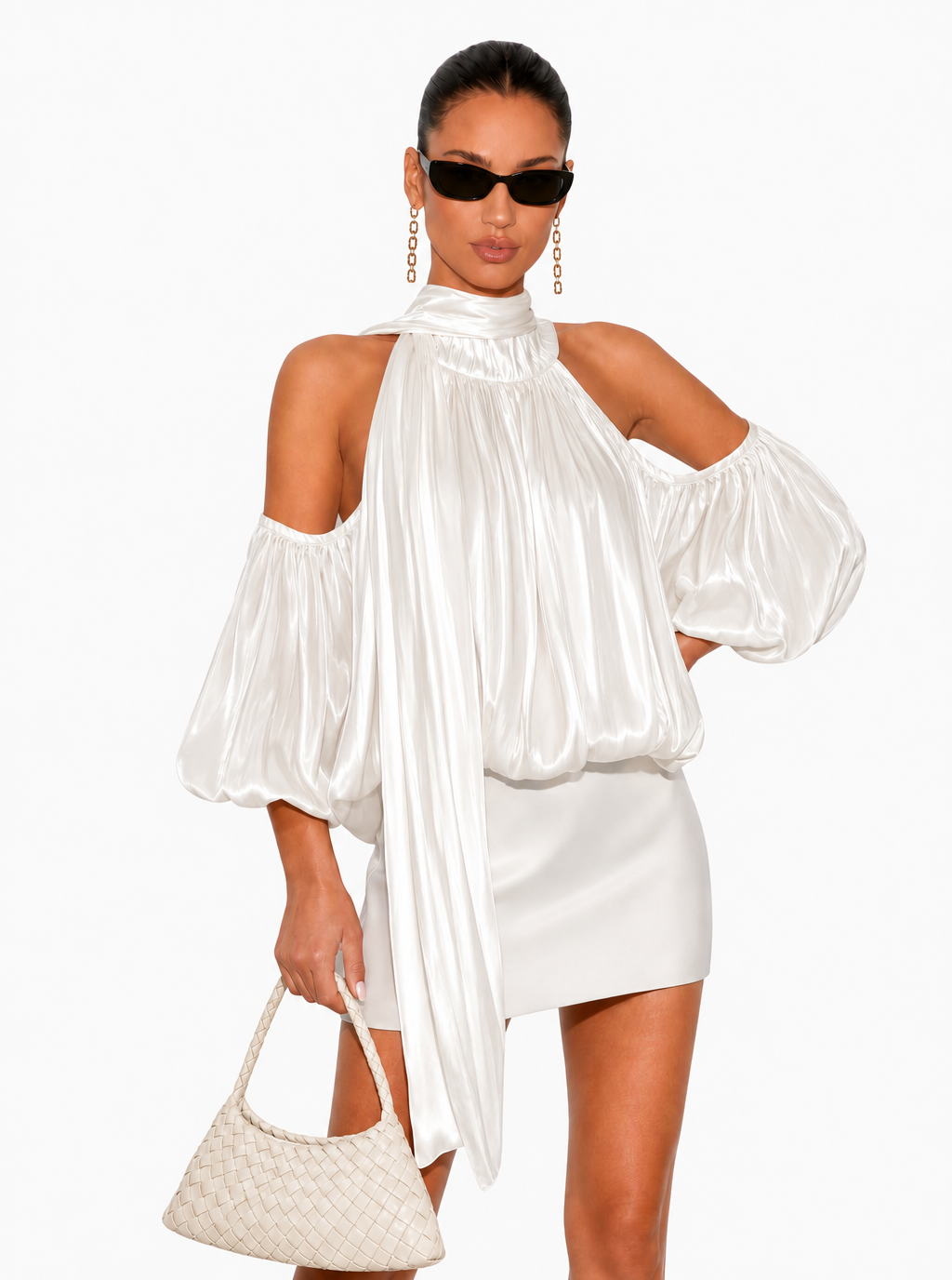 Zephrina Etta scarf tie satin blouse in white
