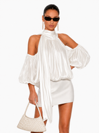 Zephrina Etta scarf tie satin blouse in white