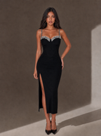 Zephrina Theophila sparkle-trim slit midi dress in black