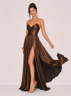 Zephrina Livia metallic slit maxi dress in dark brown