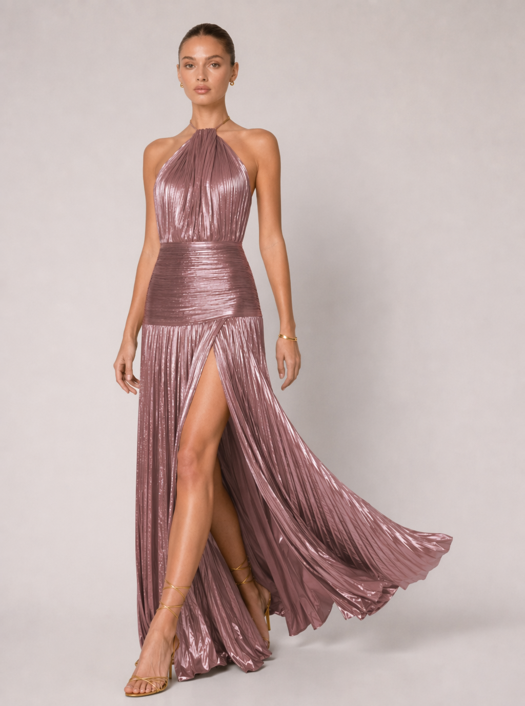 Thalia Metallic Olive Maxi Dress