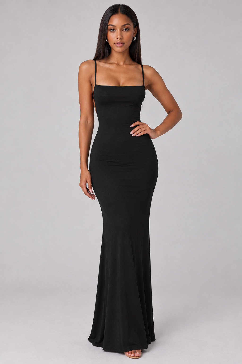 Zephrina Rosalina square-neck maxi dress in black