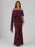 Zephrina Elara embroidered cape maxi dress in brick red