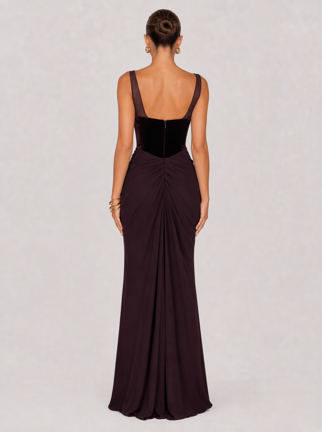 Zephrina Ameline draped velvet maxi dress in deep plum