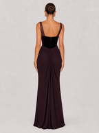 Zephrina Ameline draped velvet maxi dress in deep plum