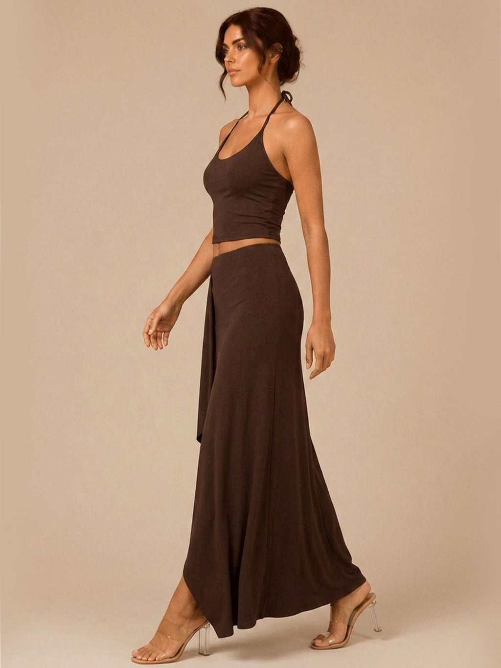 Zephrina Halter Neck Draped Maxi Skirt Set