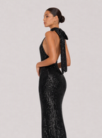 Zephrina Violetta halter sequin slit maxi dress in black