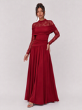Zephrina Eulalia lace-sleeve draped maxi dress in red