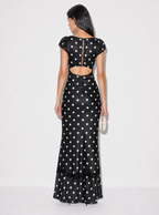 Zephrina polka dot lace-trim maxi dress with cap sleeves