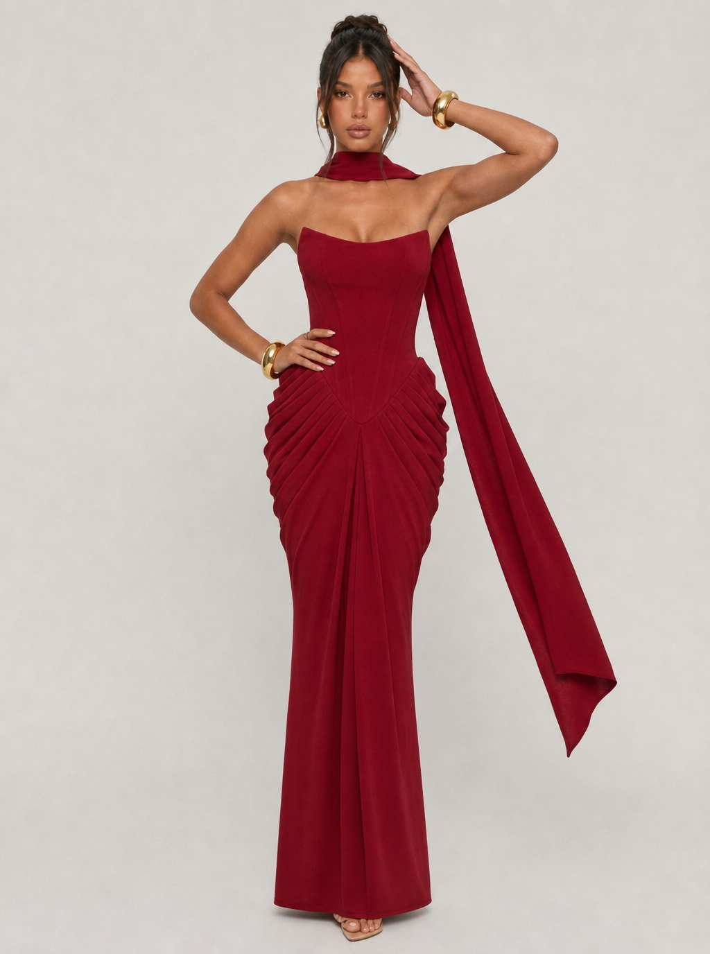 Ismerette Satin Chiffon Maxi Dress