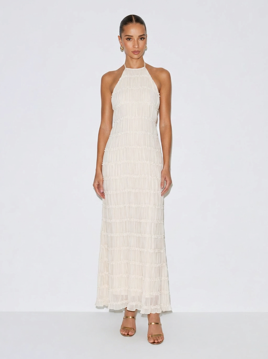 Zephrina Iris Halter Tiered Midi Dress