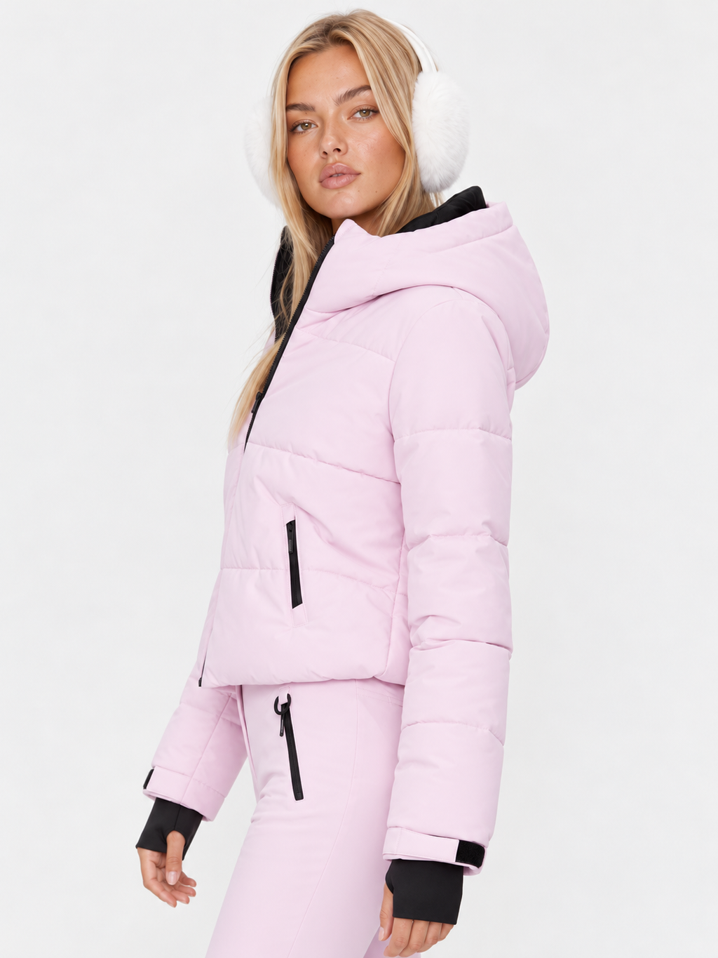 Zephrina Mirren quilted ski jacket in strawberry pink with black zip details