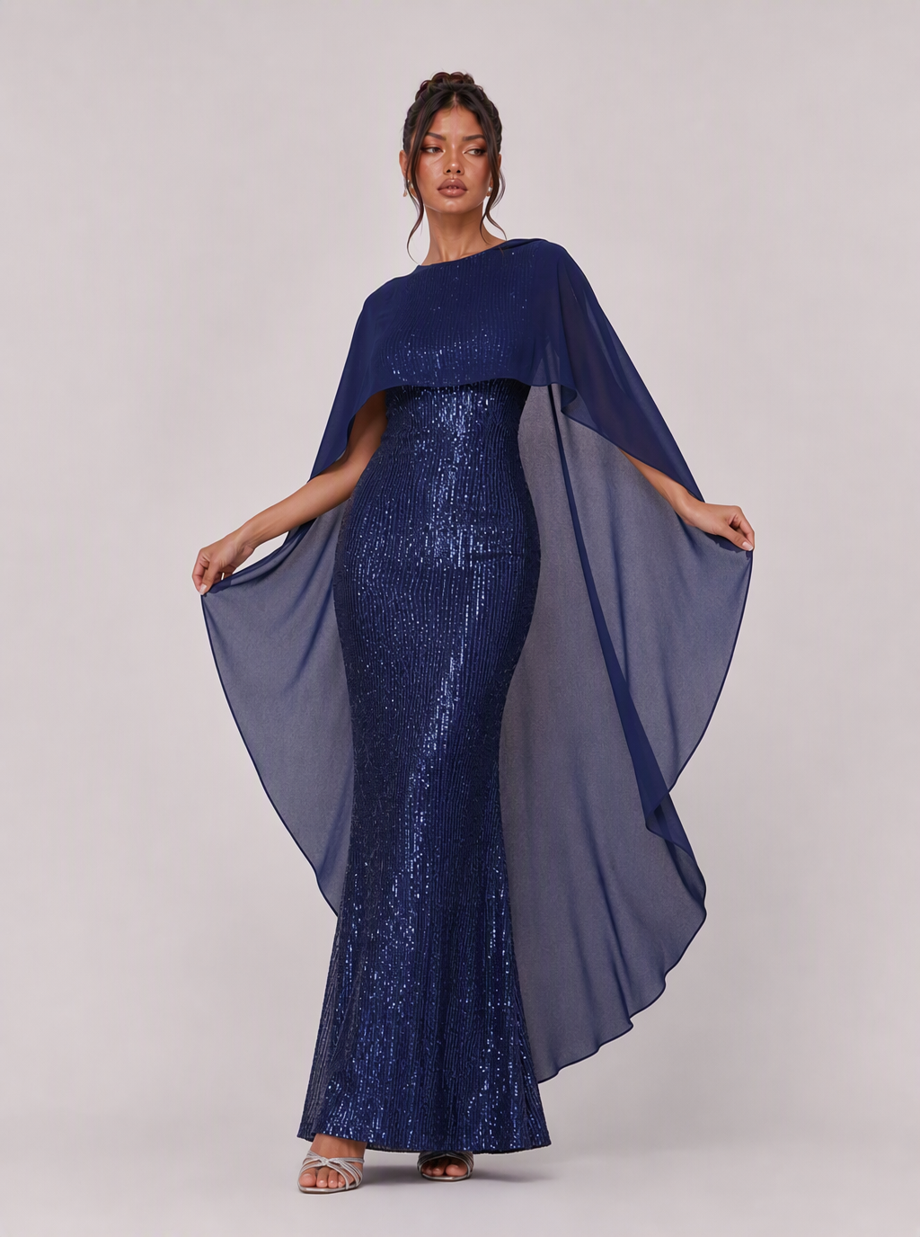 Zephrina Berenice sequined cape maxi dress in navy