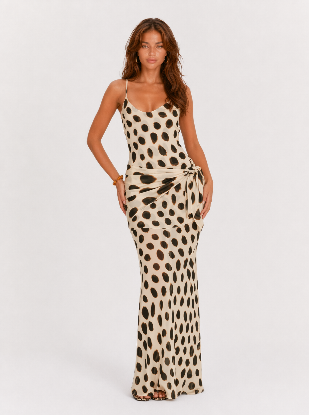 Zephrina Annelise leopard sarong maxi dress in brown