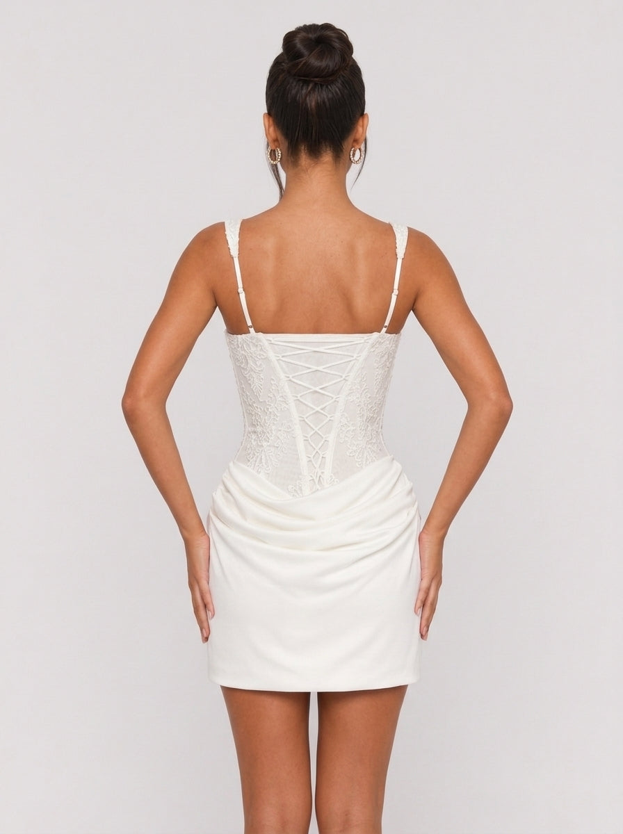 Zephrina Ianthe corset-bodice mini dress in white