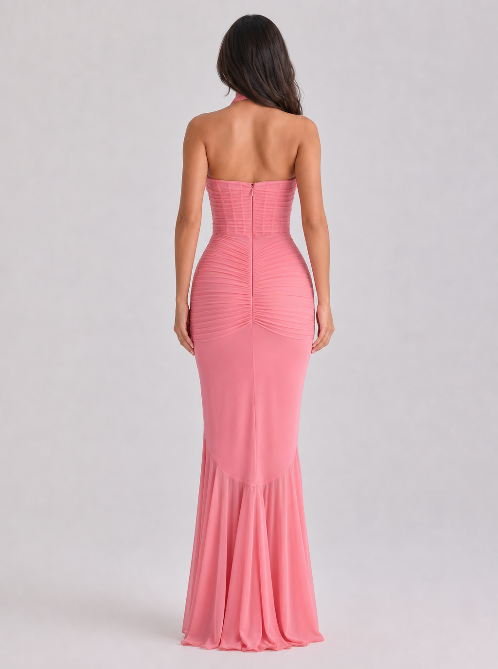 Zephrina Ruched Halter Mermaid Maxi Dress