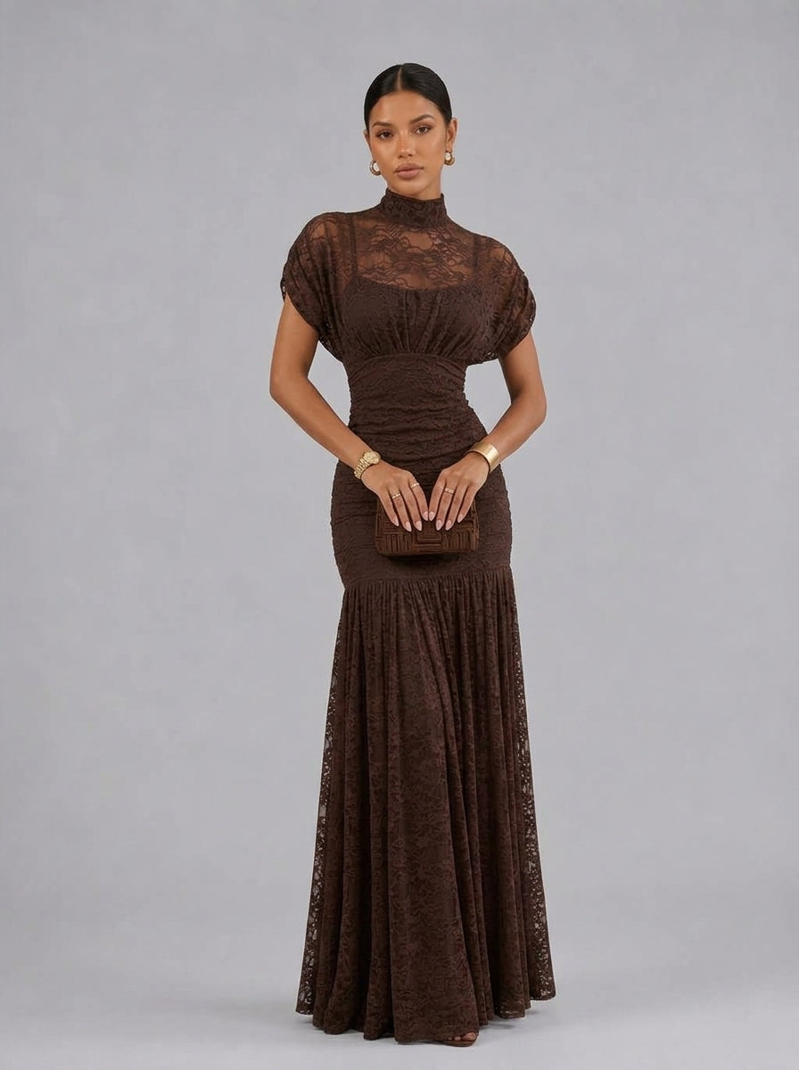 Zephrina Noemie lace yoke maxi dress in yellow