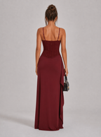 Zephrina burgundy embellished satin-look maxi dress with slim straps