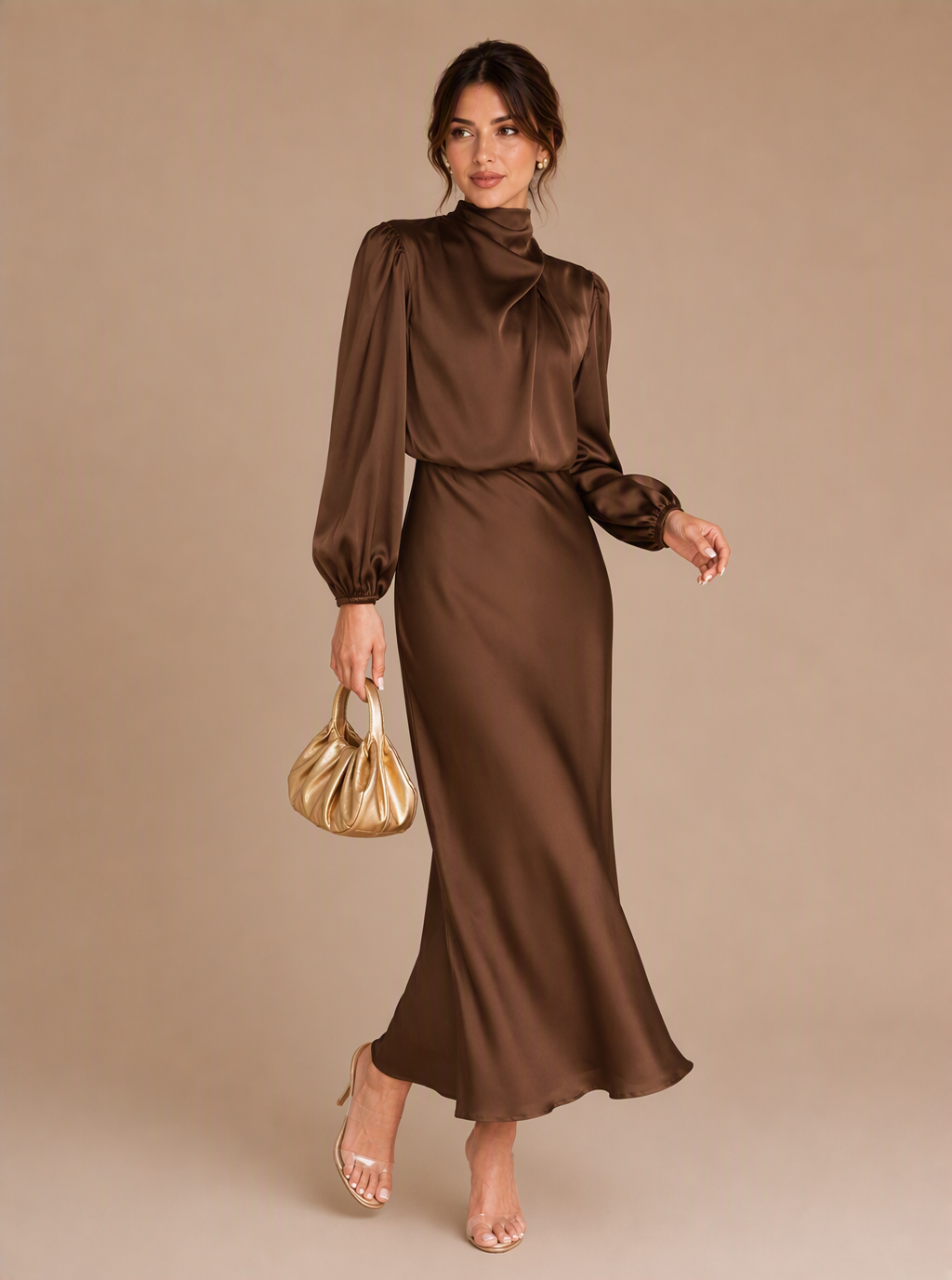 Zephrina Sable draped satin midi dress