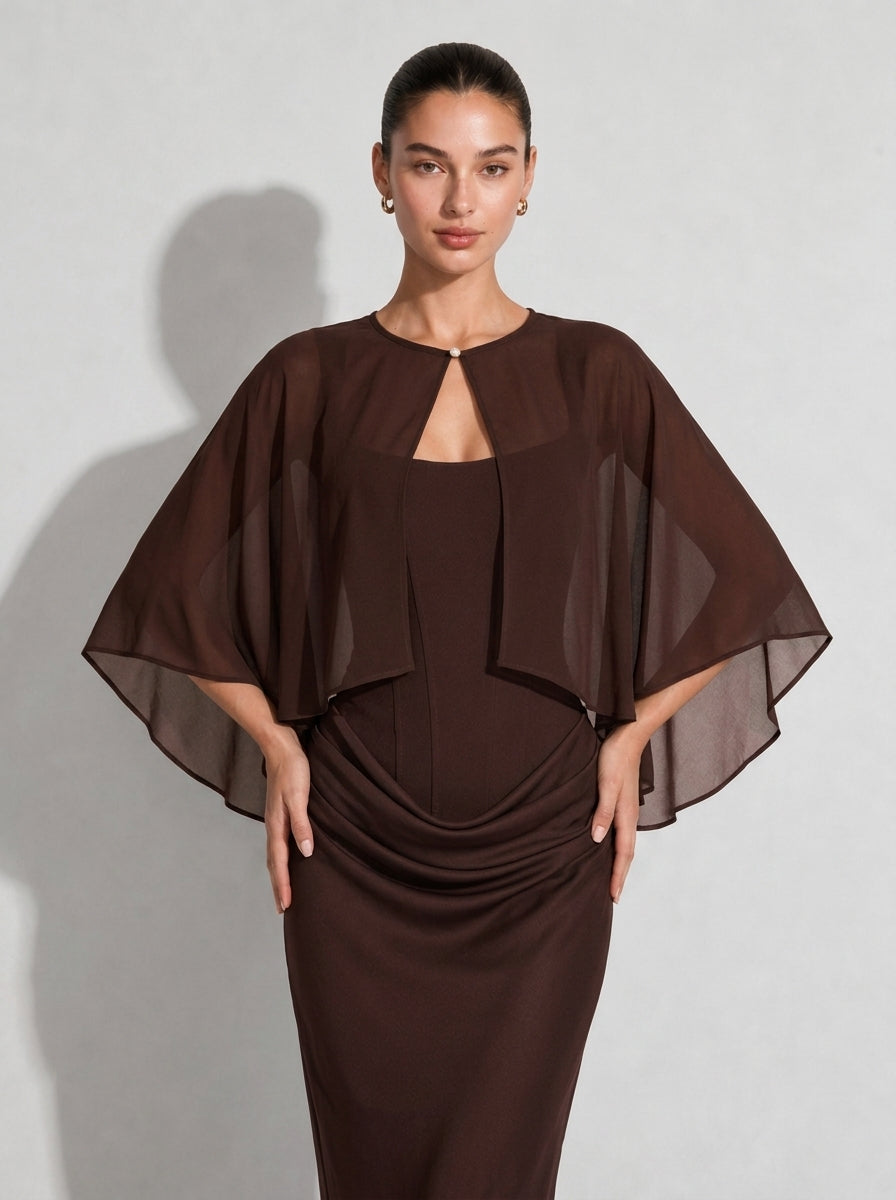 Zephrina sheer cape shawl in burgundy