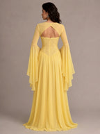 Zephrina Mireya chiffon lace maxi dress in yellow