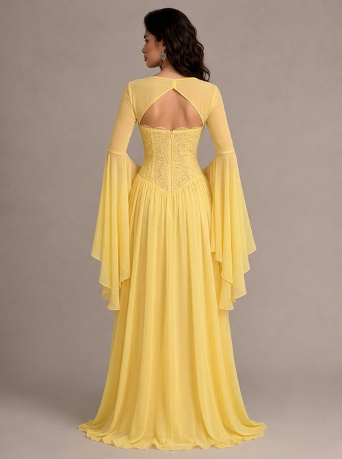 Zephrina Mireya chiffon lace maxi dress in yellow