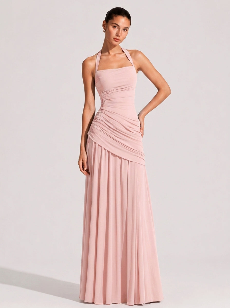 Helena Halter-Neck Maxikleid mit Raffungen